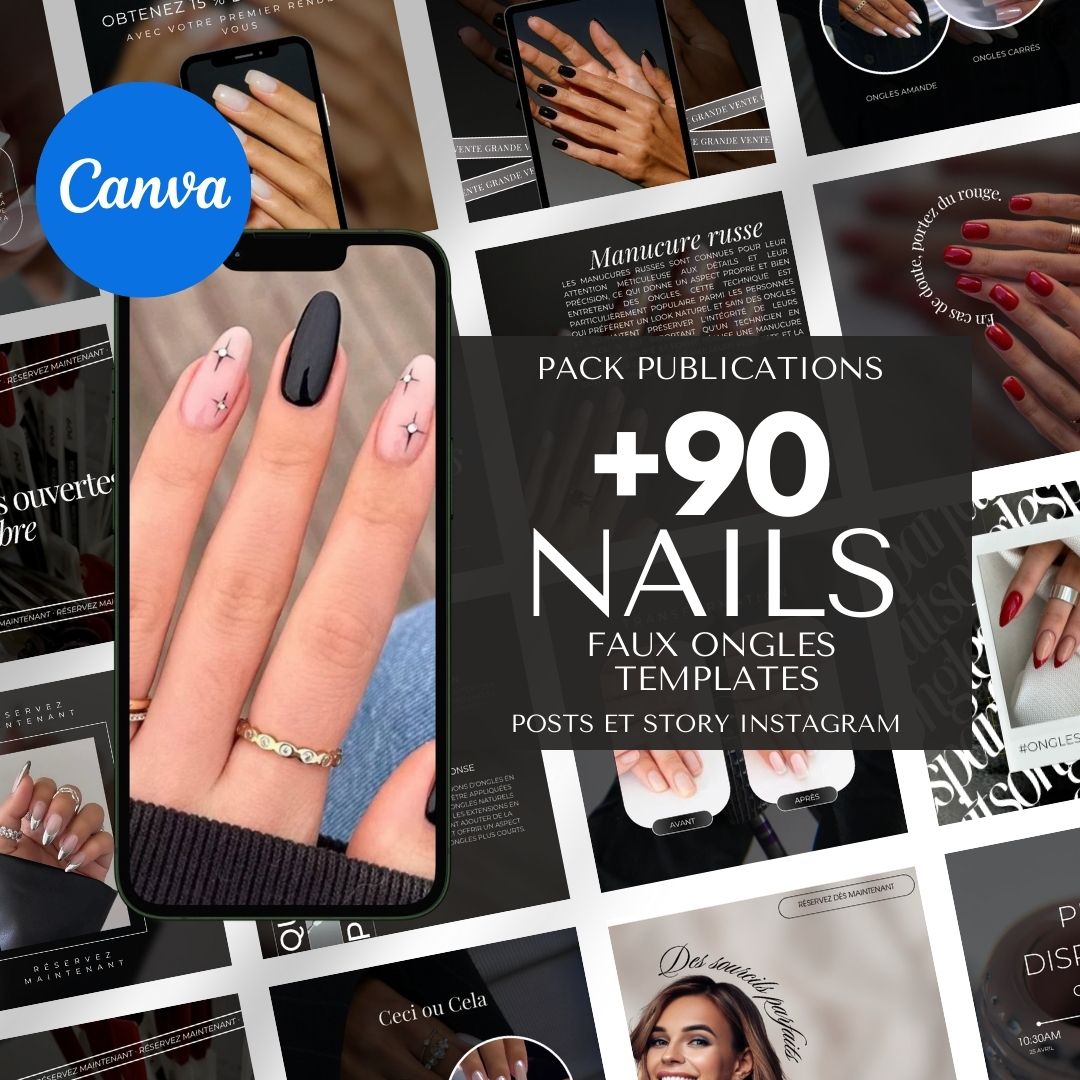 90 Templates Canva pour Instagram – Spécial Prothésistes Ongulaires et Nail Artists