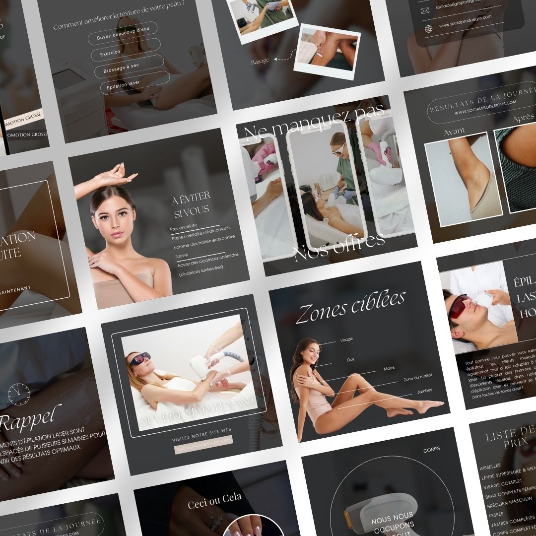 Pack de Templates Instagram Spécial Épilation Laser | Centres Esthétiques | Spas