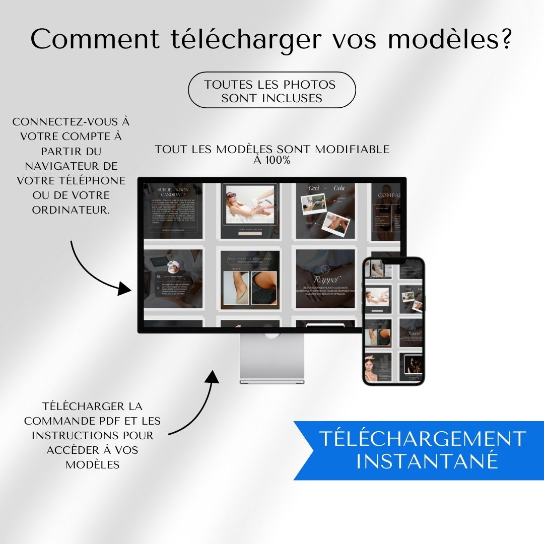 Pack de Templates Instagram Spécial Épilation Laser | Centres Esthétiques | Spas