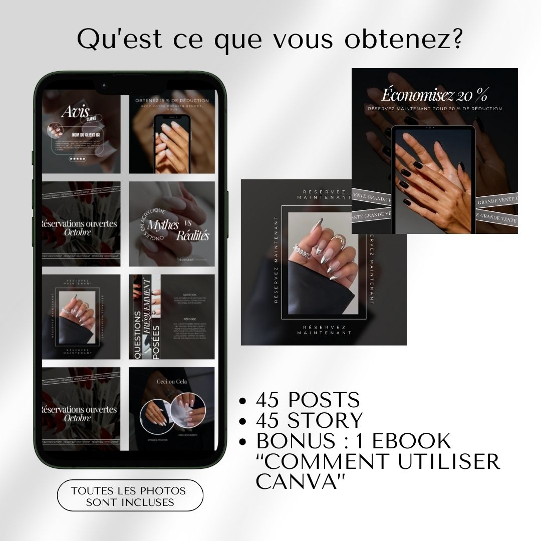 90 Templates Canva pour Instagram – Spécial Prothésistes Ongulaires et Nail Artists