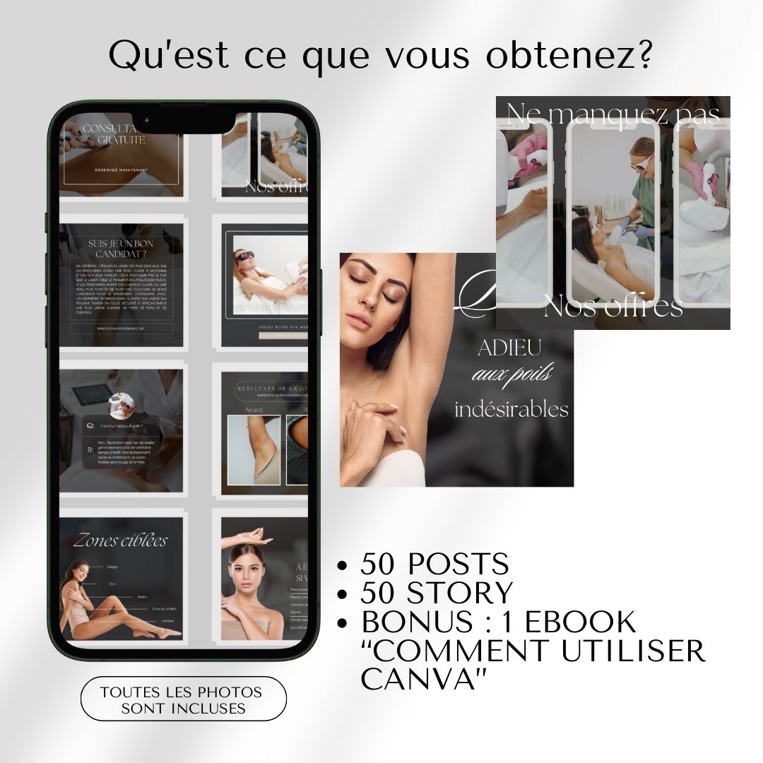 Pack de Templates Instagram Spécial Épilation Laser | Centres Esthétiques | Spas