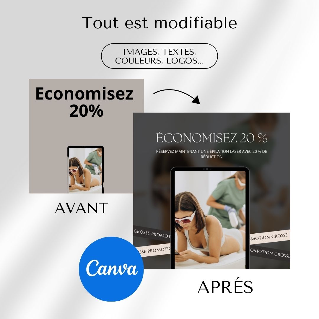 Pack de Templates Instagram Spécial Épilation Laser | Centres Esthétiques | Spas