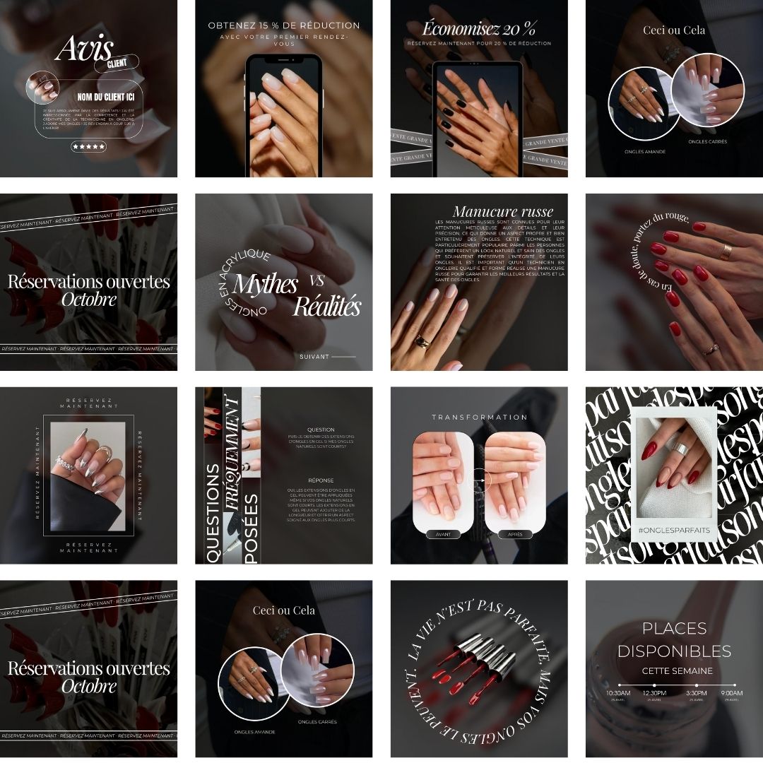 90 Templates Canva pour Instagram – Spécial Prothésistes Ongulaires et Nail Artists
