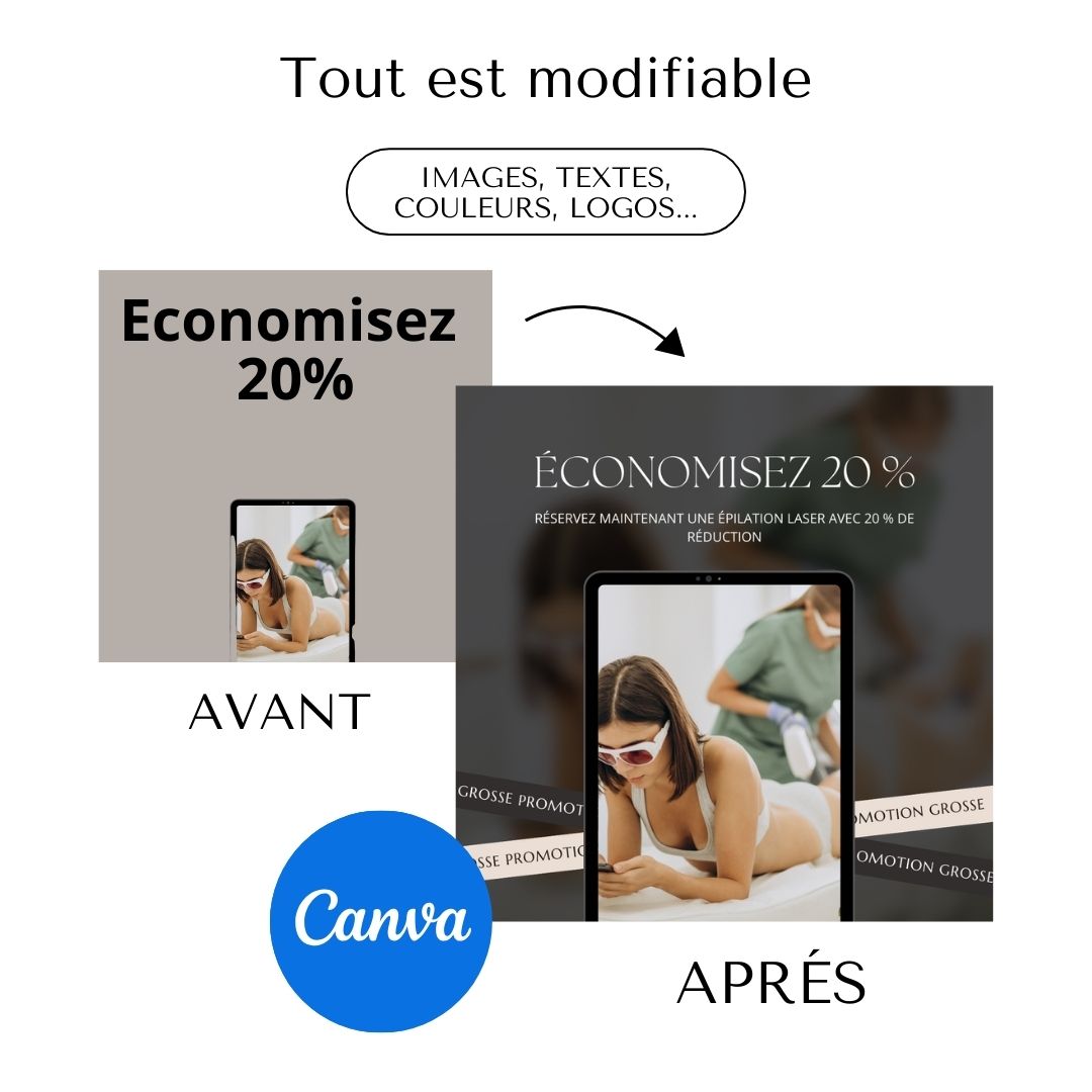 Pack de Templates Instagram Spécial Épilation Laser | Centres Esthétiques | Spas